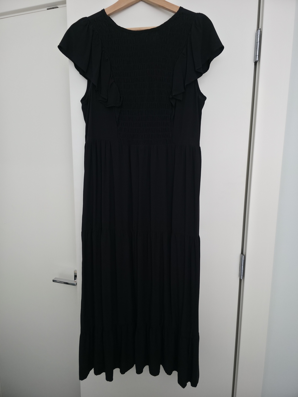 Old Navy Black Dress Tiered Skirt W/ Smocked Bodice and Flutter Sleeve L Tall